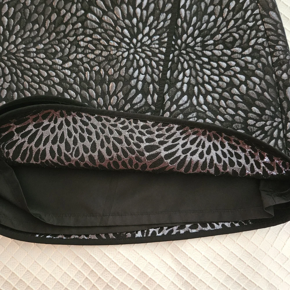 LOFT Petite Black Metallic Patterned Faux Wrap Mini Skirt - Picture 6 of 9